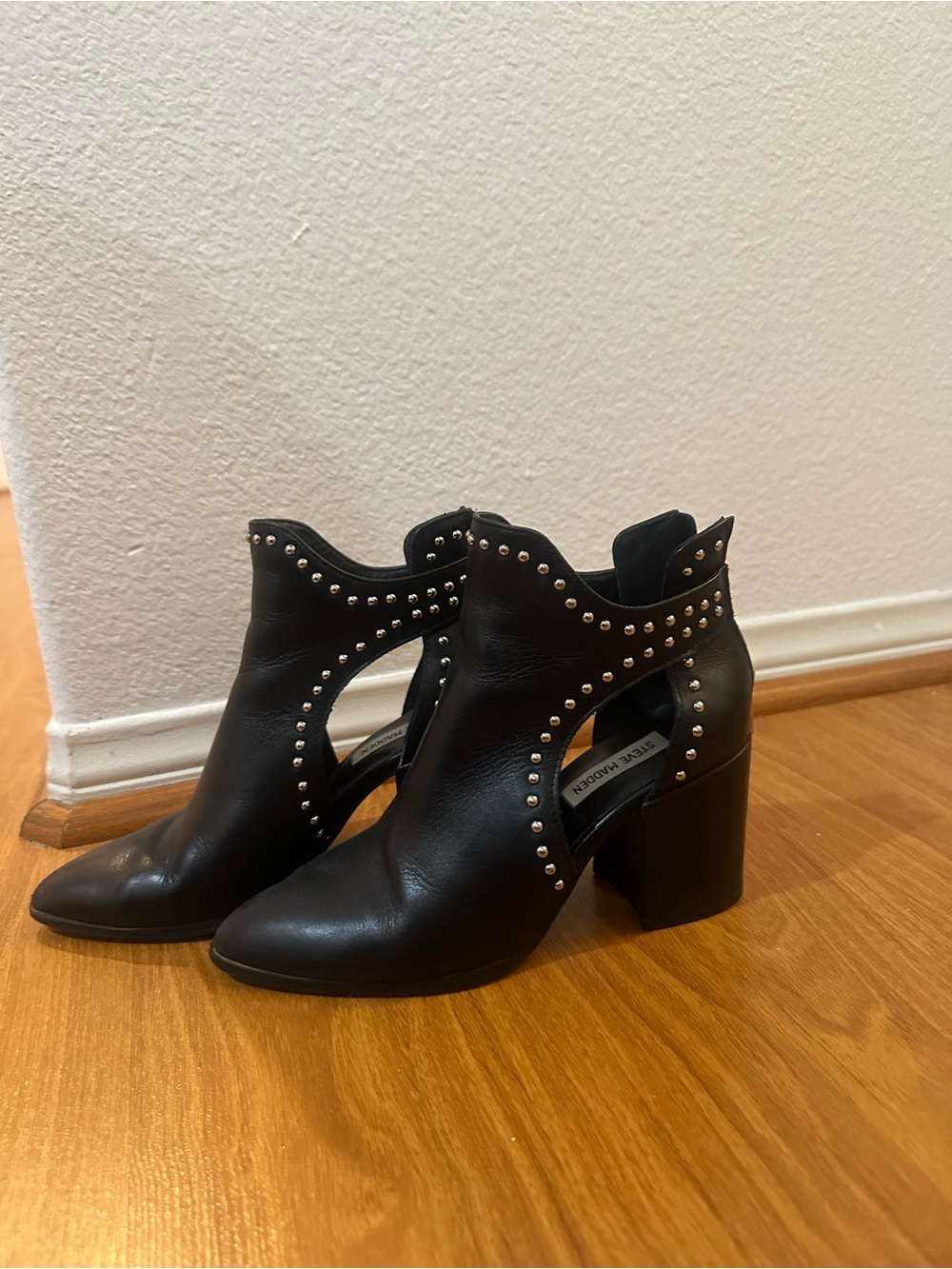 Steve Madden Black Studded Cutout Block Heel Booties